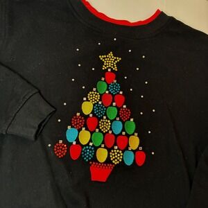 Bua Bua Women's Black Christmas Tree Rhinestone Sweatshirt Small Embroidered